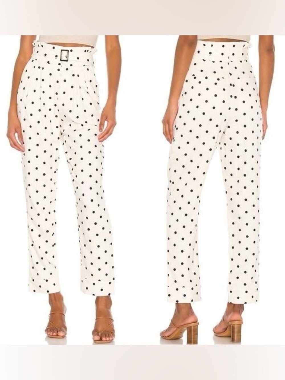 Tularosa Zuri Embroidered Pant in Ivory & Black | Polka Dot Paperbag Pants | XS